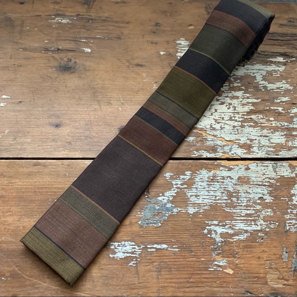 Vintage Ernst Shades of Brown Striped Square End Square Bottom Tie